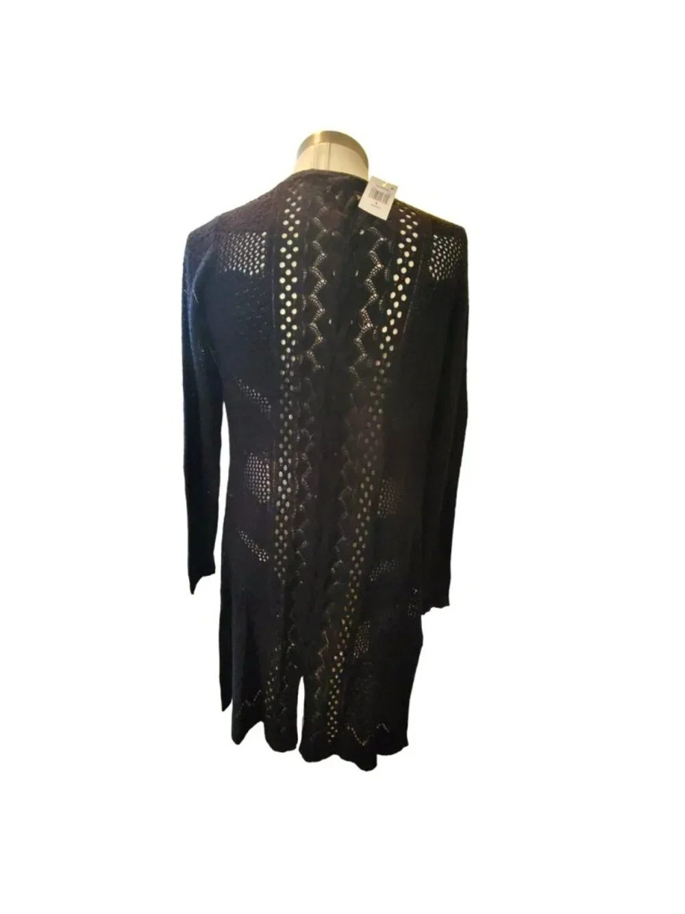 Womans Black Duster Lacy Open Knit Weave Cardigan Sweater Size Small NWT jj3597